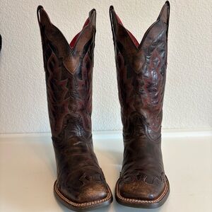 Ariat Square Toe Boots Women 8.5  B Brown Leather Flame Stitch Western 10012803
